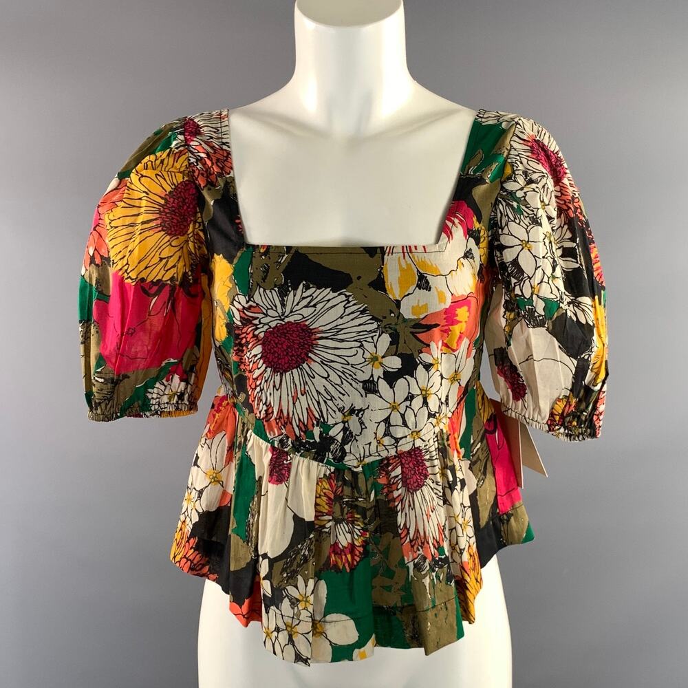 MOTHER Size XS Multi-Color Cotton Floral Pleated Casual Top